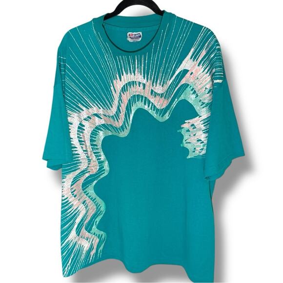 Vintage 80s Hanes Fifty-Fifty Abstract Silver Foil Graphic T Shirt Large - Picture 4 of 6